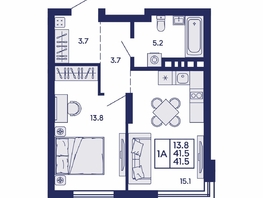 Продается 1-комнатная квартира ЖК Сила леса, корп 1, 41.5  м&sup2;, 5950000 рублей