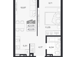 Продается 2-комнатная квартира ЖК Ясный берег, дом 20, 42.43  м&sup2;, 7828000 рублей