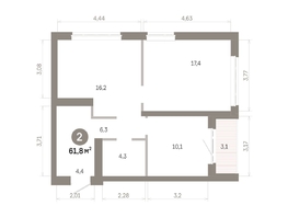 Продается 2-комнатная квартира  Квартал Молодость, дом 1, 61.79  м&sup2;, 9020000 рублей