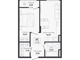 Продается 2-комнатная квартира ЖК Ясный берег, дом 10, бс 8-10, 41.36  м&sup2;, 8075000 рублей