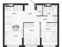 Продается 3-комнатная квартира ЖК Ясный берег, дом 33, 53.9  м&sup2;, 8906000 рублей
