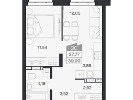 Продается 2-комнатная квартира ЖК Квартал 54, дом 1, 37.77  м&sup2;, 6789000 рублей
