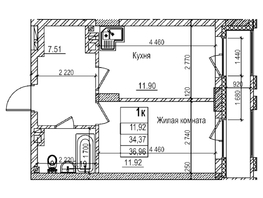 Продается 1-комнатная квартира ЖК Чернышевский, корп 3.3, 34.3  м&sup2;, 7150000 рублей