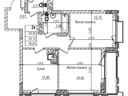 Продается 2-комнатная квартира ЖК Чернышевский, корп 3.3, 54.1  м&sup2;, 12020000 рублей