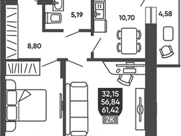 Продается 2-комнатная квартира ЖК Ермак, 57.76  м&sup2;, 7220000 рублей