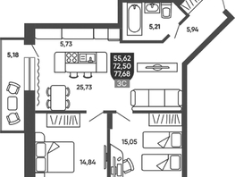 Продается 2-комнатная квартира ЖК Ермак, 73.54  м&sup2;, 8850000 рублей