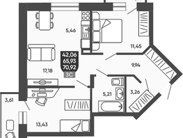 Продается 2-комнатная квартира ЖК Ермак, 66.94  м&sup2;, 8650000 рублей