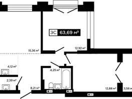 Продается 2-комнатная квартира ЖК Платина, 60.13  м&sup2;, 19502000 рублей