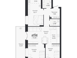 Продается 4-комнатная квартира ЖК Базилик, дом 3, 74.81  м&sup2;, 11720000 рублей