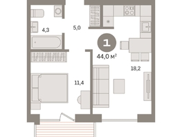Продается 1-комнатная квартира ЖК Пшеница, дом 2.2, 44.01  м&sup2;, 6470000 рублей