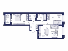 Продается 2-комнатная квартира ЖК Сила леса, корп 2, 64.4  м&sup2;, 10800000 рублей