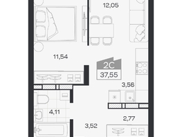 Продается 2-комнатная квартира ЖК Квартал 54, дом 1, 37.55  м&sup2;, 6963000 рублей