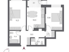 Продается 2-комнатная квартира ЖК ОСКАР, дом 1, 62.4  м&sup2;, 13470000 рублей