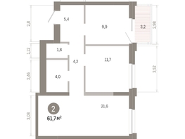 Продается 2-комнатная квартира ЖК Город на озере, 61.68  м&sup2;, 13800000 рублей