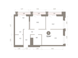 Продается 3-комнатная квартира ЖК Город на озере, 73.42  м&sup2;, 15170000 рублей