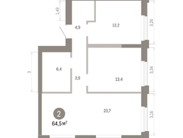 Продается 2-комнатная квартира ЖК Город на озере, 64.52  м&sup2;, 14890000 рублей