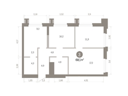 Продается 3-комнатная квартира ЖК Город на озере, 68.05  м&sup2;, 15600000 рублей