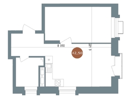 Продается 1-комнатная квартира  19/56 Кварталы Телецентра, 2, 42.8  м&sup2;, 8590000 рублей