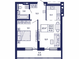 Продается 2-комнатная квартира ЖК Горизонт, дом 2, 41.8  м&sup2;, 7700000 рублей