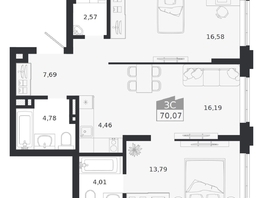 Продается 3-комнатная квартира ЖК Ясный берег, дом 20, 70.07  м&sup2;, 11585000 рублей