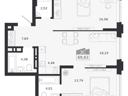 Продается 3-комнатная квартира ЖК Ясный берег, дом 20, 69.62  м&sup2;, 11614000 рублей