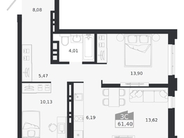 Продается 3-комнатная квартира ЖК Ясный берег, дом 20, 61.4  м&sup2;, 11166000 рублей