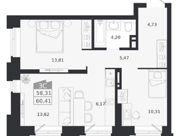 Продается 3-комнатная квартира ЖК Ясный берег, дом 20, 60.41  м&sup2;, 10393000 рублей