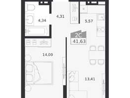 Продается 2-комнатная квартира ЖК Ясный берег, дом 20, 41.63  м&sup2;, 8005000 рублей