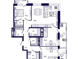Продается 4-комнатная квартира ЖК Луна, 96.7  м&sup2;, 13900000 рублей