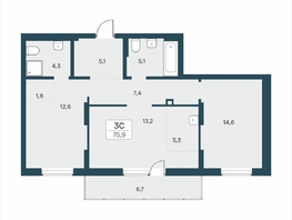 Продается 3-комнатная квартира ЖК Расцветай на Учительской, 75.9  м&sup2;, 11150000 рублей
