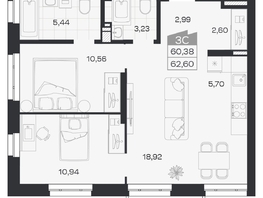 Продается 3-комнатная квартира ЖК Квартал 54, дом 1, 60.38  м&sup2;, 9357000 рублей