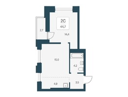 Продается 2-комнатная квартира ЖК Расцветай на Кропоткина, дом 1, 44.7  м&sup2;, 8900000 рублей