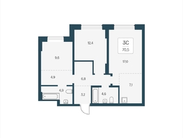 Продается 3-комнатная квартира ЖК Расцветай на Кропоткина, дом 2, 70.5  м&sup2;, 11400000 рублей