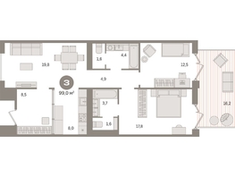 Продается 2-комнатная квартира ЖК Пшеница, дом 2.1, 99.43  м&sup2;, 14260000 рублей