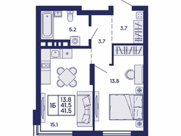 Продается 1-комнатная квартира ЖК Сила леса, корп 1, 41.5  м&sup2;, 6050000 рублей