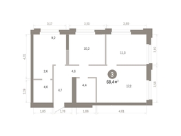 Продается 3-комнатная квартира ЖК Город на озере, 68.35  м&sup2;, 13980000 рублей