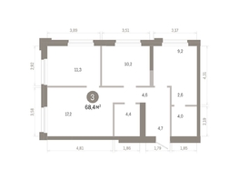 Продается 3-комнатная квартира ЖК Город на озере, 68.35  м&sup2;, 12980000 рублей