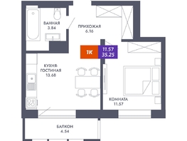 Продается 1-комнатная квартира ЖК Звезда, дом 2, 35.25  м&sup2;, 7120500 рублей