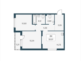 Продается 2-комнатная квартира ЖК Расцветай на Зорге, дом 4, 59.01  м&sup2;, 6450000 рублей