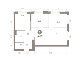 Продается 3-комнатная квартира ЖК Город на озере, 71.42  м&sup2;, 13990000 рублей