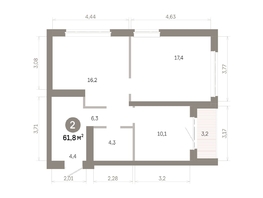 Продается 2-комнатная квартира  Квартал Молодость, дом 1, 61.83  м&sup2;, 9630000 рублей