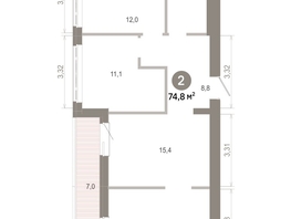 Продается 2-комнатная квартира  Квартал Молодость, дом 1, 74.77  м&sup2;, 12580000 рублей