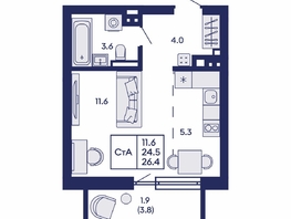 Продается Студия ЖК Горизонт, дом 2, 26.4  м&sup2;, 7600000 рублей