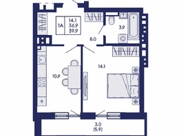 Продается 1-комнатная квартира ЖК Горизонт, дом 2, 39.9  м&sup2;, 6750000 рублей