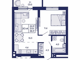 Продается 2-комнатная квартира ЖК Горизонт, дом 2, 38.9  м&sup2;, 7050000 рублей