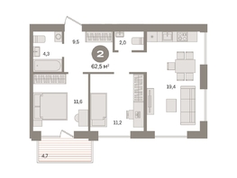 Продается 2-комнатная квартира ЖК Пшеница, дом 2.2, 62.53  м&sup2;, 8850000 рублей