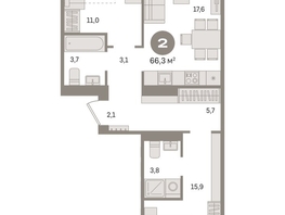 Продается 2-комнатная квартира ЖК Пшеница, дом 2.1, 65.97  м&sup2;, 10940000 рублей