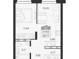 Продается 2-комнатная квартира ЖК Квартал 54, дом 1, 37.55  м&sup2;, 7157000 рублей