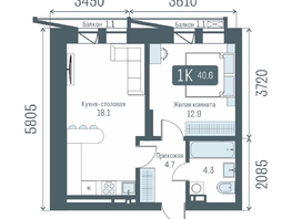 Продается 1-комнатная квартира  Кварталы Немировича, 2 очередь, 40.6  м&sup2;, 7530000 рублей