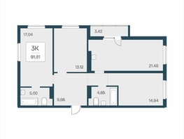 Продается 3-комнатная квартира ЖК Эко-квартал на Кедровой, дом 5, 91.81  м&sup2;, 9650000 рублей